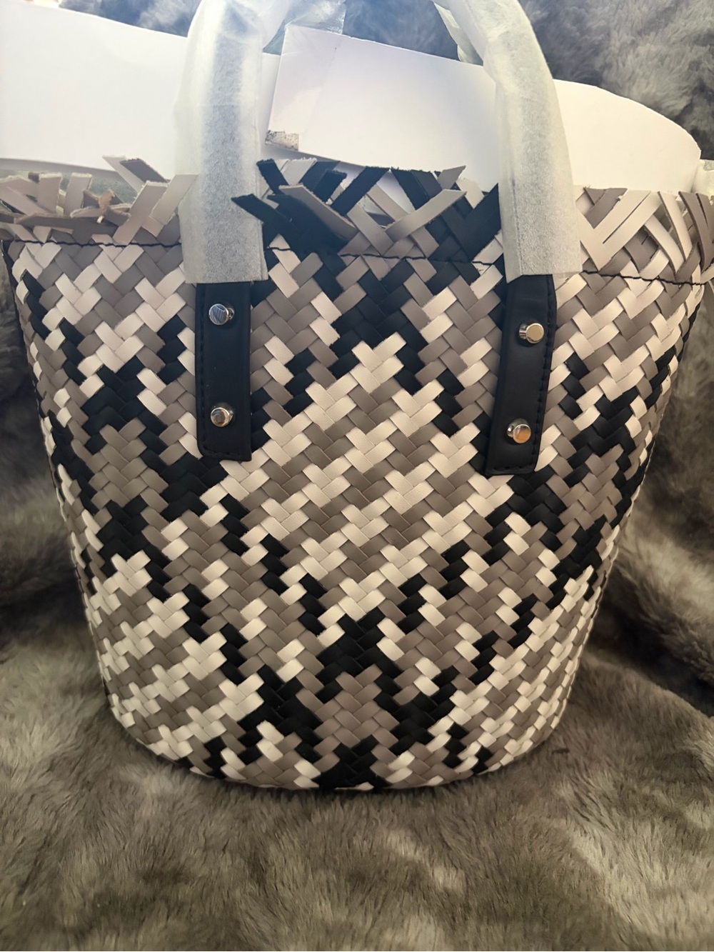 Michael Kors Black, Gray & White Woven Tote